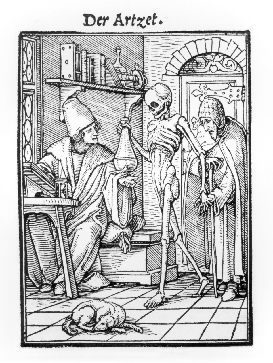 A Halál és az orvos, a "Haláltánc"-ból, Hans Lutzelburger metszete, 1538 körül alkotó: Hans Holbein der Jüngere
