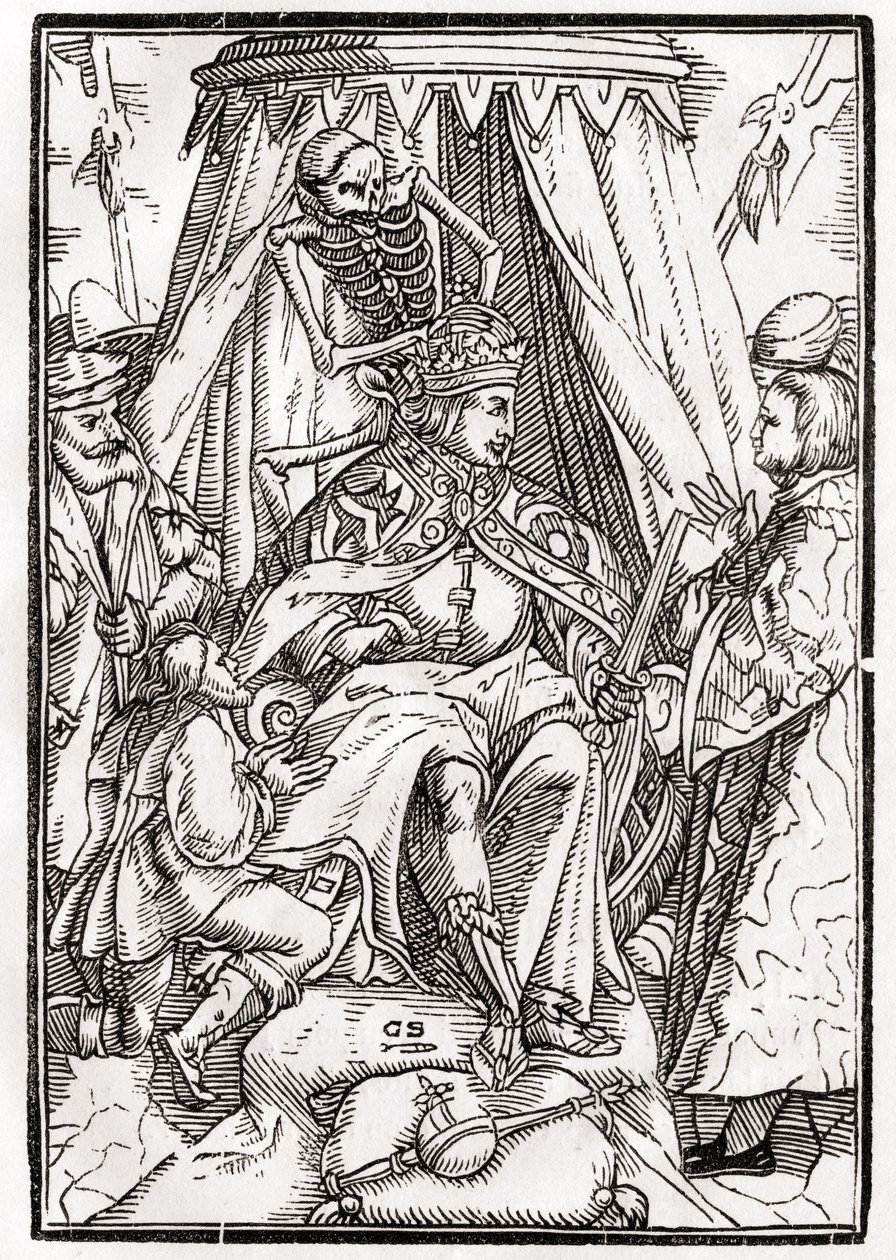 A halál jön a császárért, Georg Scharffenberg metszete a „Der Todten Tanz”-ból, Bázel, 1843 alkotó: Hans Holbein der Jüngere