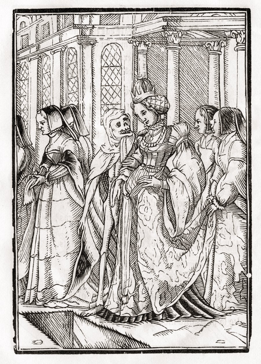 A halál jön a császárnőért, Georg Scharffenberg metszete a „Der Todten Tanz”-ból, Bázel, 1843 (litho) alkotó: Hans Holbein der Jüngere