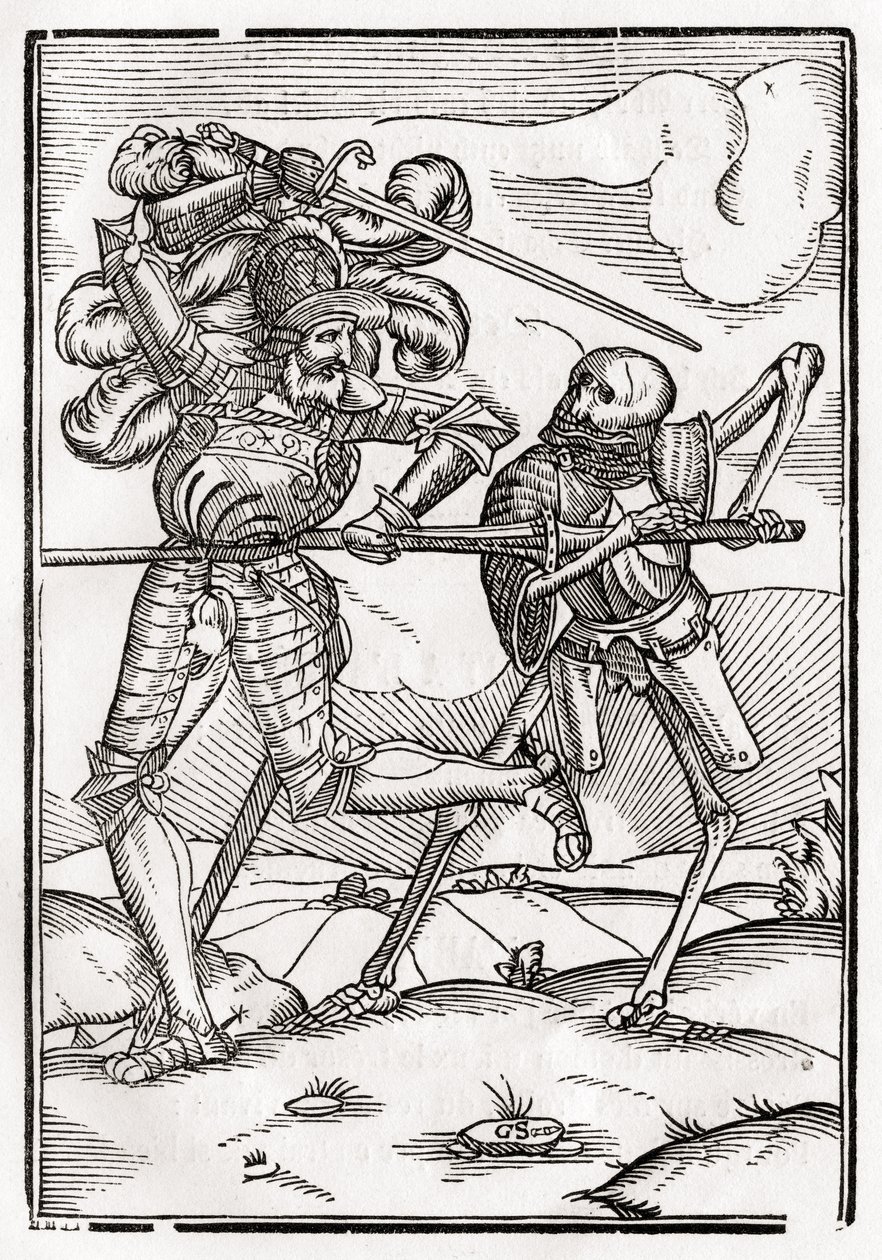 A halál jön a lovaghoz vagy grófhoz, a „Der Todten Tanz”-ból, Bázel, 1843 alkotó: Hans Holbein der Jüngere