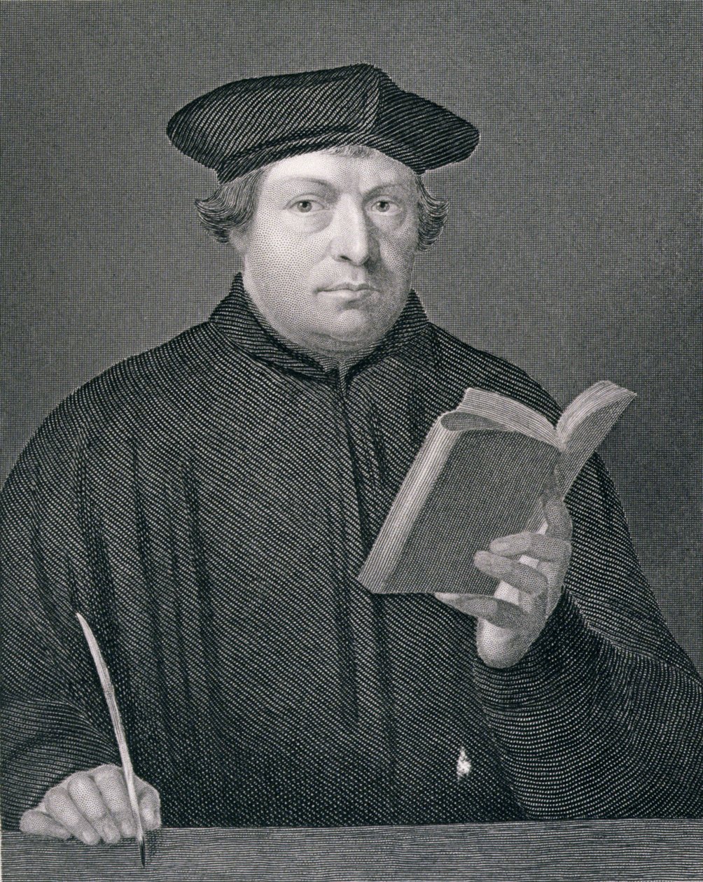 Luther Márton (1483-1546), W. Holl metszete, a "World Religion" című kötetből, kiadó: A. Fullarton és Co. alkotó: Hans Holbein der Jüngere