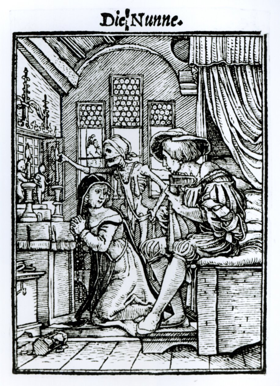 Az apáca, a „Haláltánc”-ból, Hans Lutzelburger metszetében, 1538 körül alkotó: Hans Holbein der Jüngere