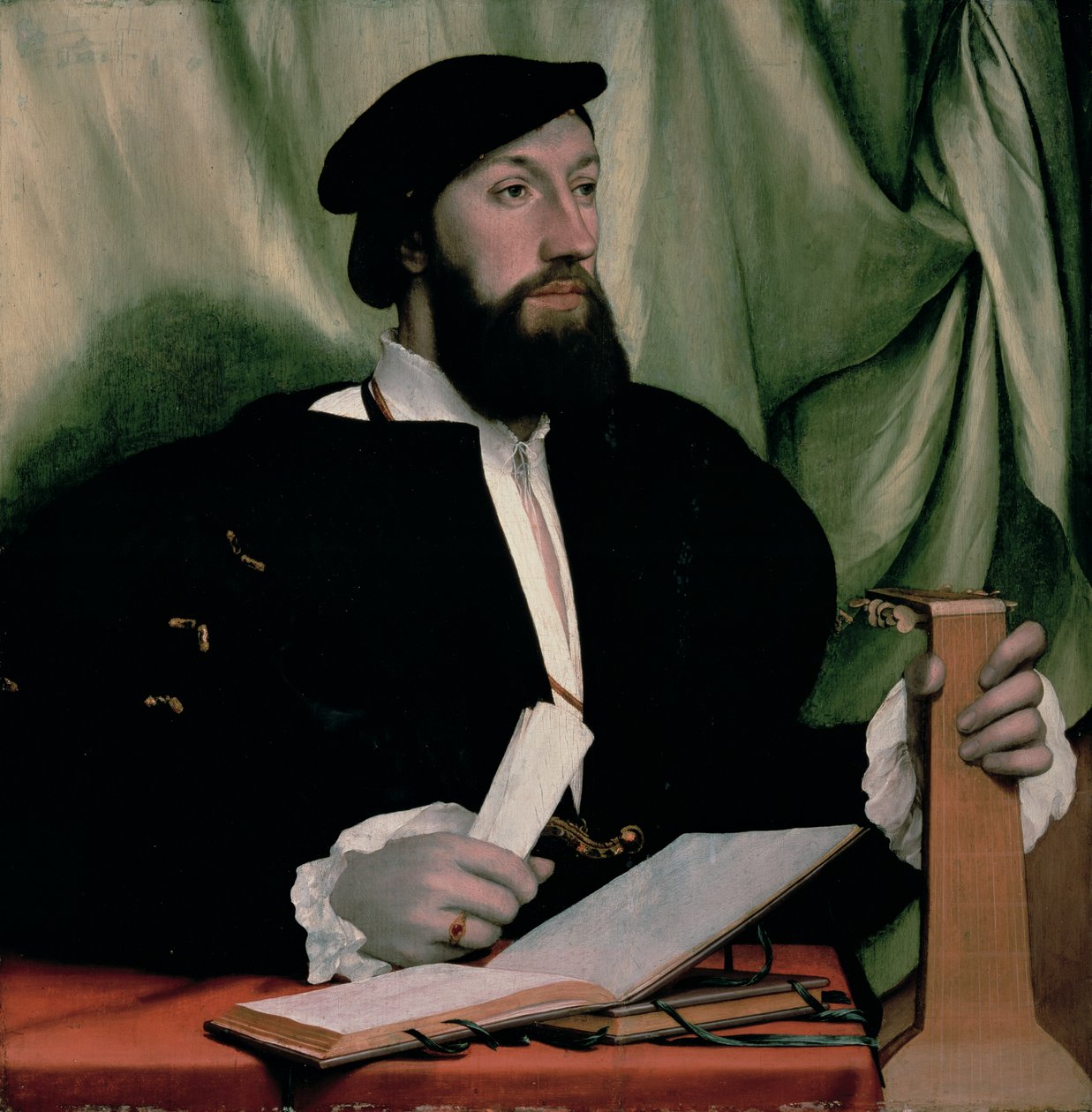 Ismeretlen úriember kottakönyvekkel és lanttal, 1534 körül alkotó: Hans Holbein der Jüngere