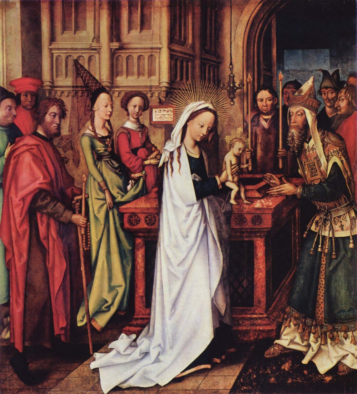 Német: Darstellung Christi im Tempel A domonkosok oltára, bal belső szárny, alsó panel: Krisztus bemutatása a templomban alkotó: Hans Holbein the Elder