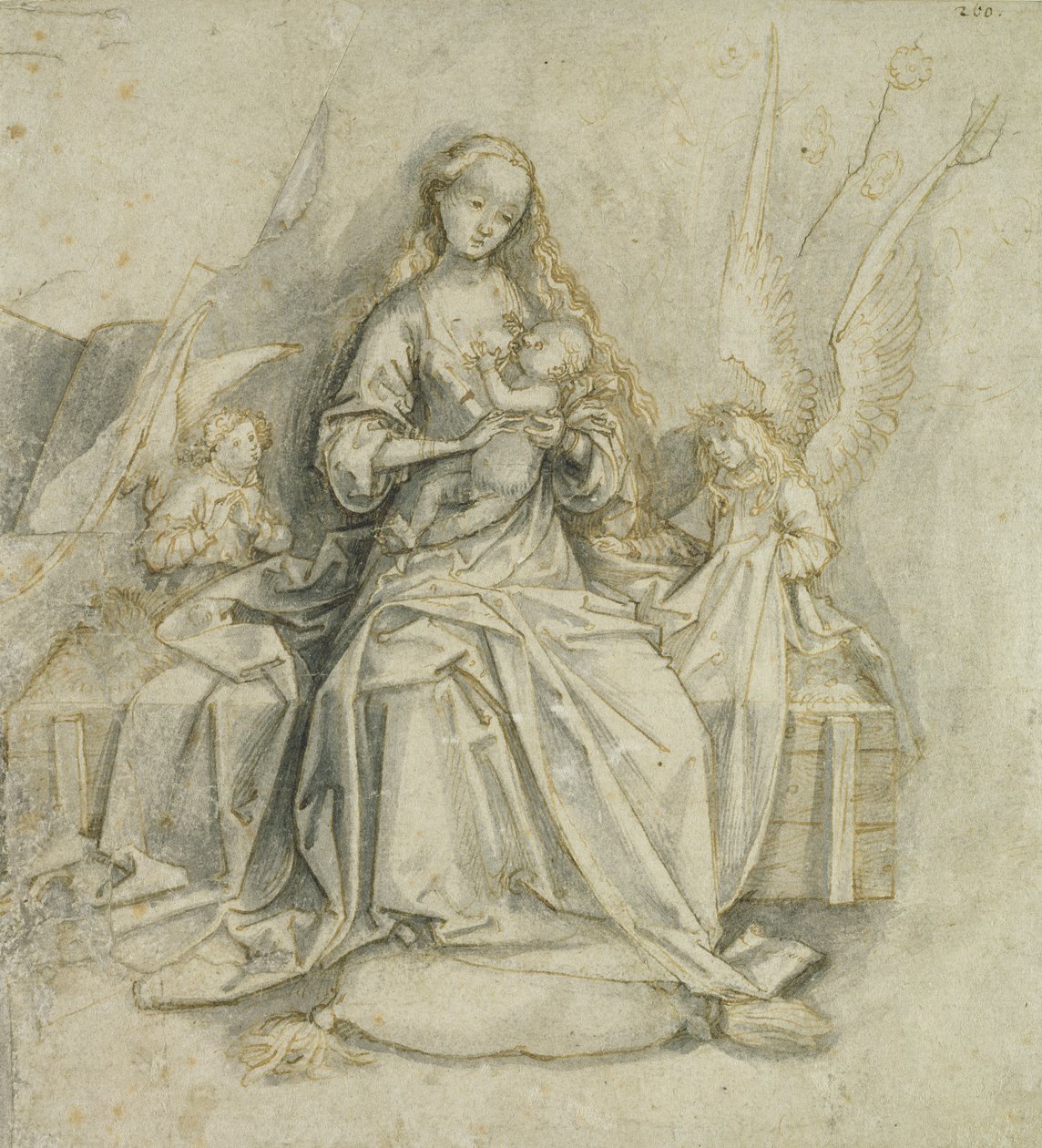 Madonna és gyermek (toll és barna tinta ceruzával papíron) alkotó: Hans Holbein the Elder
