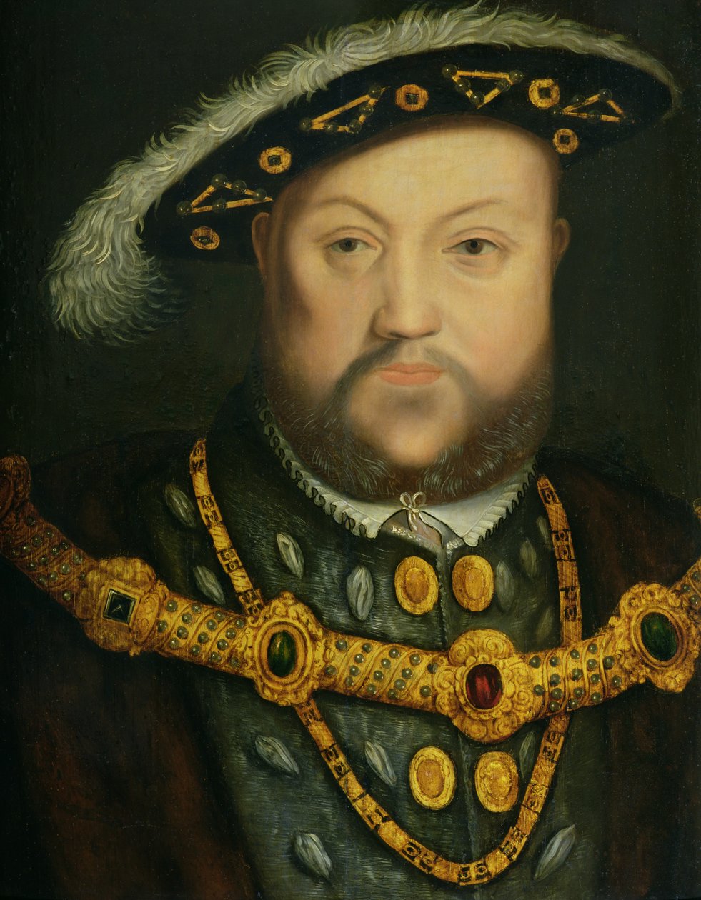 VIII. Henrik (1491-1547) portréja ékszerláncban és szőrmeruhában alkotó: Hans Holbein the Elder