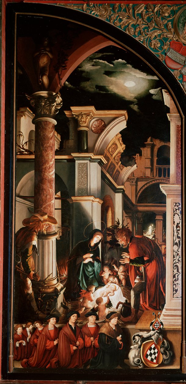 Oberried oltárkép: „A pásztorok imádása”” Detrempe fán, Hans Holbein the Young (1497/8-1543) 1521-1522 V. 231x109 cm Cathedrale de Fribourg, Svájc alkotó: Hans Holbein der Jüngere