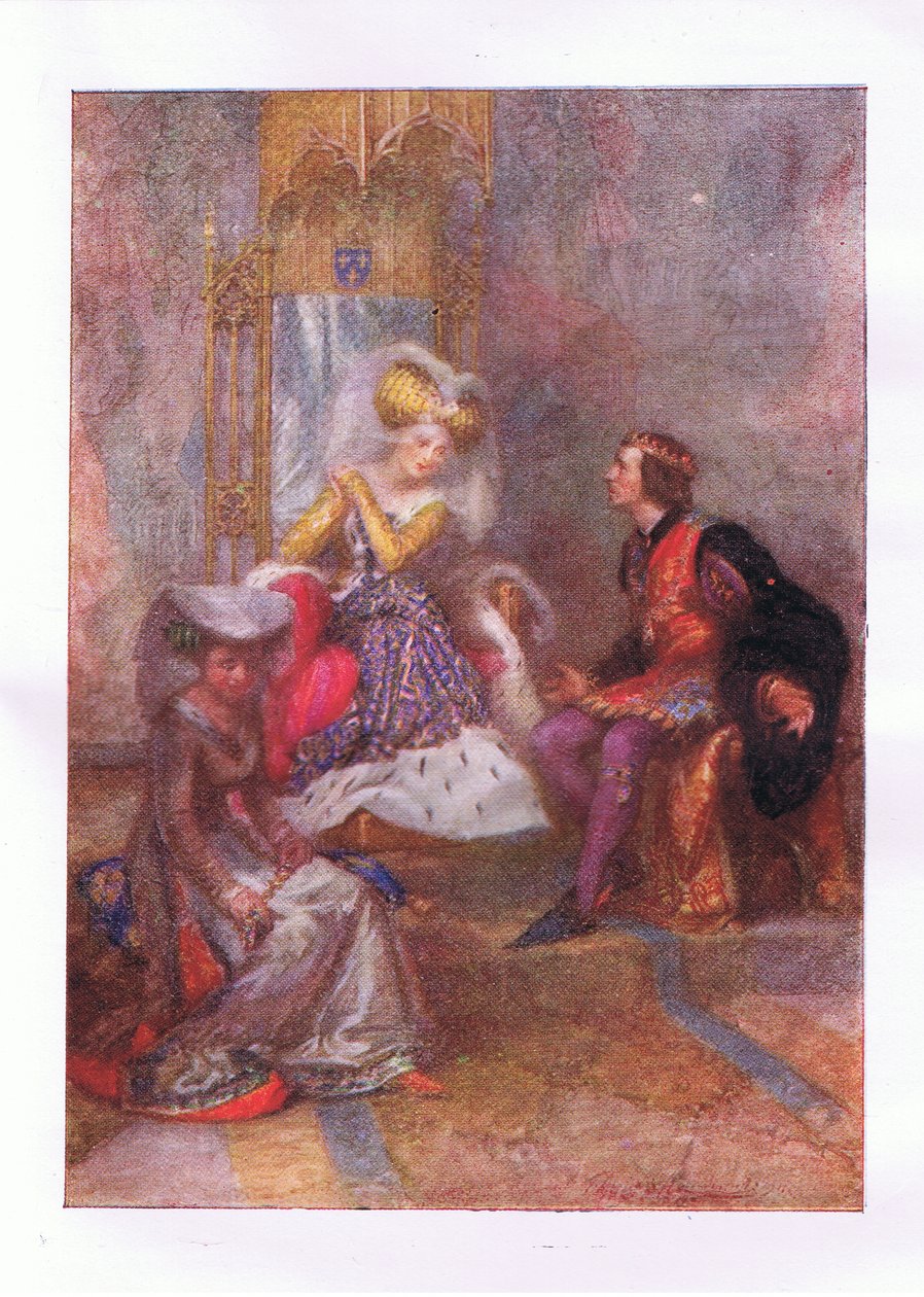És mit mondasz akkor szerelmemnek? (V. Henrik király), a George Harrap & Co Ltd. által kiadott Shakespeare teljes műveiből, 1920-as évek alkotó: Hans Holbein der Jüngere