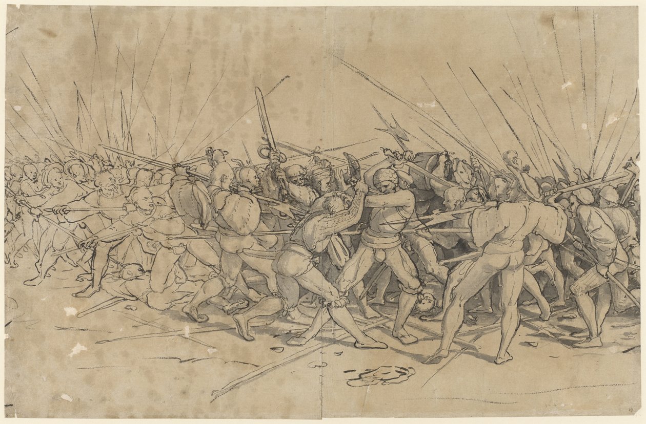 Csatajelenet, 1524 körül (toll, tus, tus és tusfesték) alkotó: Hans Holbein the Younger