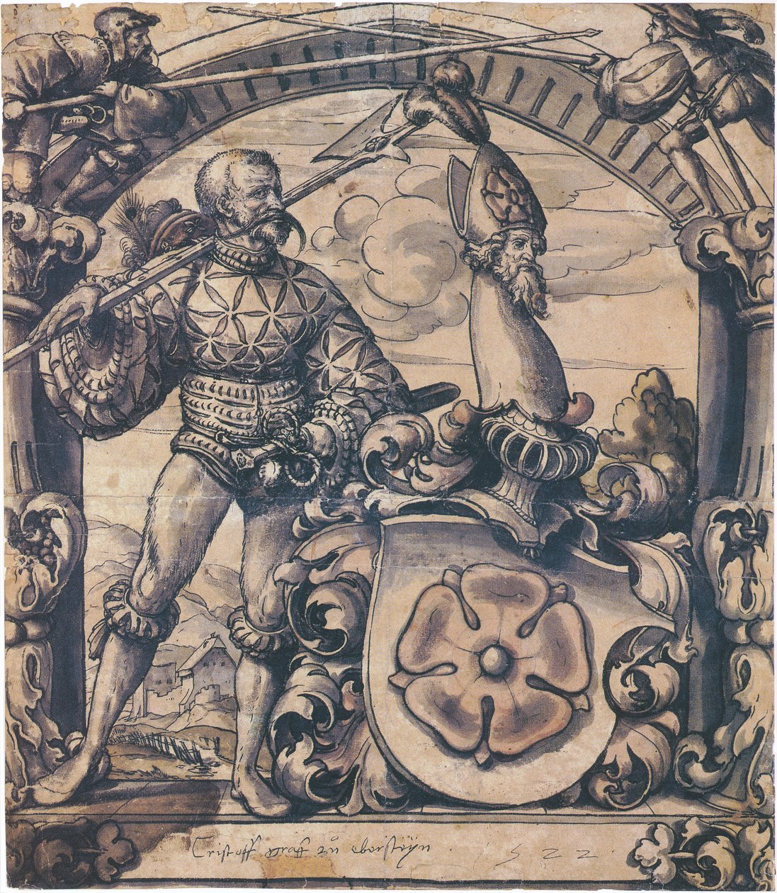 Egy heraldikai ólomüveg panel tervezése alkotó: Hans Holbein the Younger