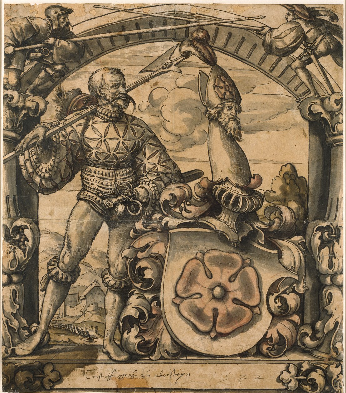 1522-es ólomüveg heraldikai tábla terve alkotó: Hans Holbein der Jüngere