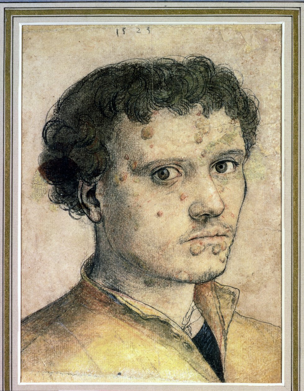 Egy fiatalember feje, 1523 (kréta, tinta és mosás papíron) alkotó: Hans Holbein der Jüngere