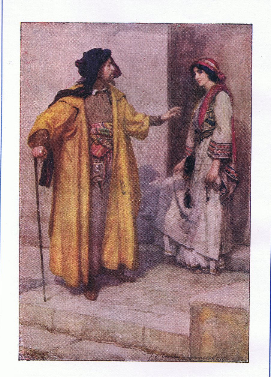 Figyelj, Jessica: zárd be az ajtóimat (The Merchant of Velence), a George Harrap & Co Ltd által kiadott Shakespeare teljes műveiből, 1920-as évek alkotó: Hans Holbein der Jüngere