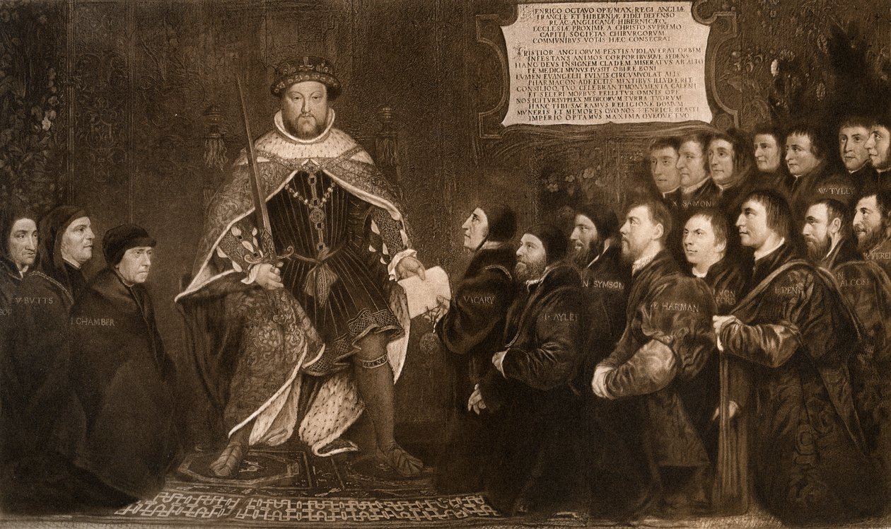 VIII. Henrik: Charta megadása a Borbélyok és Sebészek Céheinek, 1541, 1902. alkotó: Hans Holbein der Jüngere