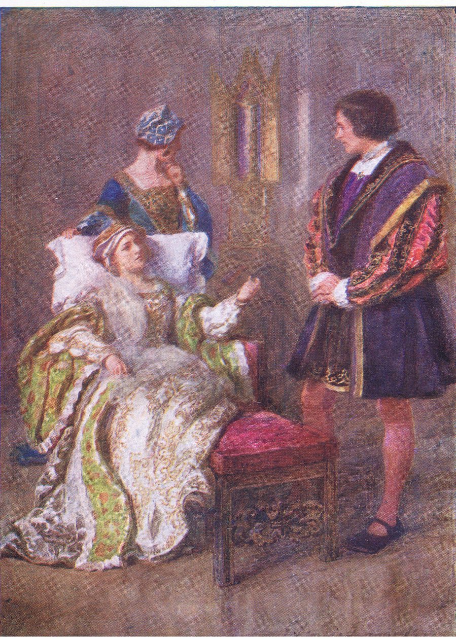 A gonosz férfi modor sárgarézben él: ott az erényeket vízbe írjuk (VIII. Henrik király), a George Harrap & Co Ltd. által kiadott Shakespeare teljes műveiből, 1920-as évek alkotó: Hans Holbein der Jüngere