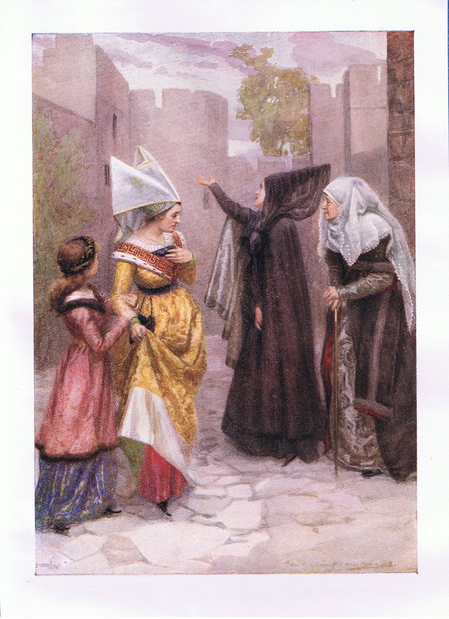 Sajnálom titeket az ősi kövek, azok a gyengéd csajok, akiket az irigység véd a falatok között (III. Richárd király), a George Harrap & Co Ltd. által kiadott Shakespeare teljes műveiből, 1920-as évek alkotó: Hans Holbein der Jüngere