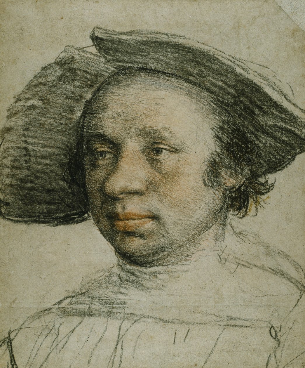 Széles karimájú kalapos fiatal portréja, 1524-26 körül (kréta papíron) alkotó: Hans Holbein der Jüngere