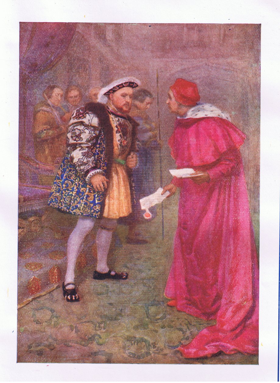 Olvassa el ezt?, majd reggelizz, milyen étvágya van (VIII. Henrik király), a George Harrap & Co Ltd. által kiadott Shakespeare teljes műveiből, 1920-as évek alkotó: Hans Holbein der Jüngere