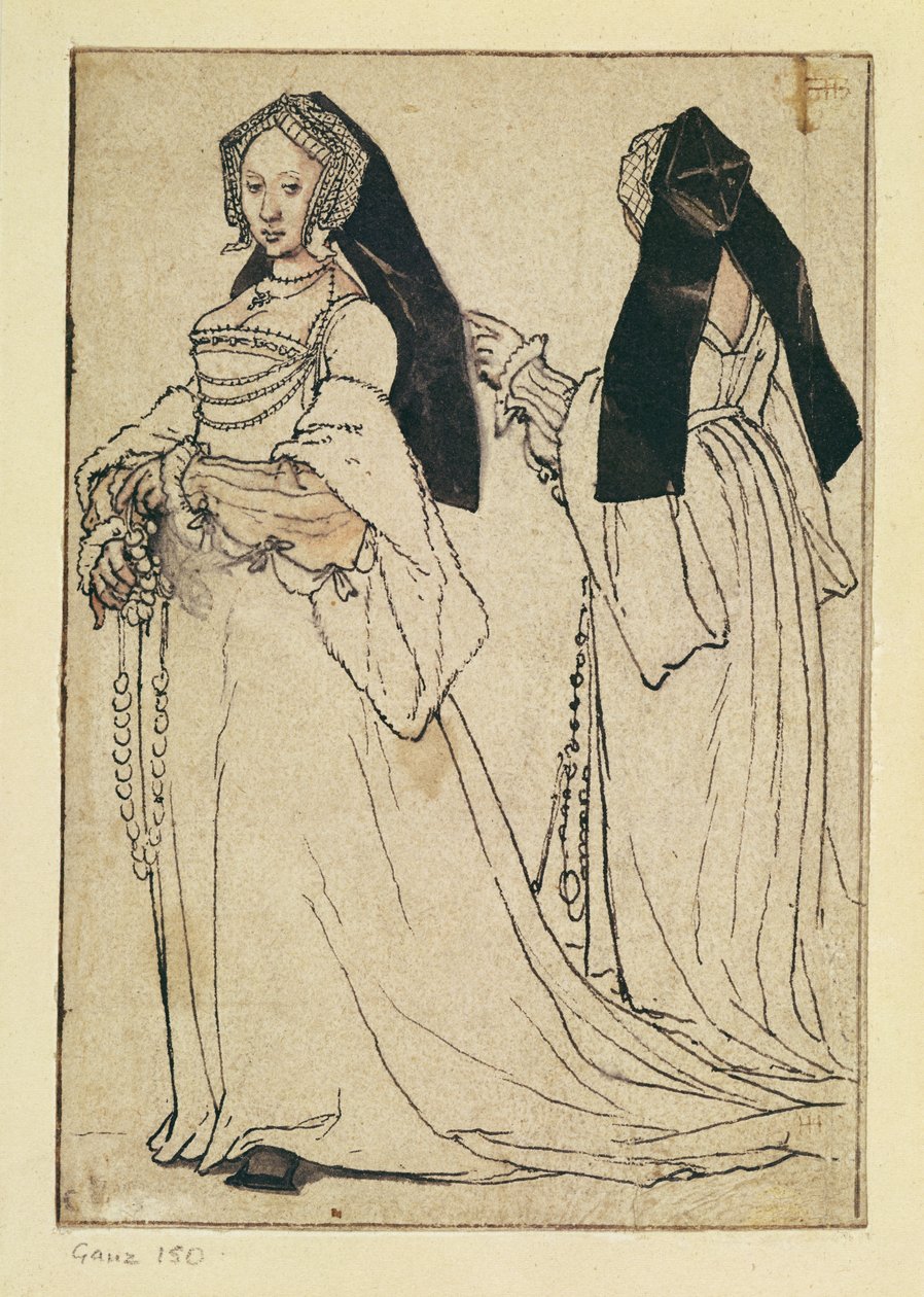 Két nézet egy angol csuklyát viselő nőről, 1528-30 körül alkotó: Hans Holbein der Jüngere