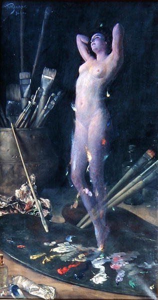 A stúdióban: Művész látomása, 1900 körül (olaj, vászon) alkotó: Hans Holtzbecher