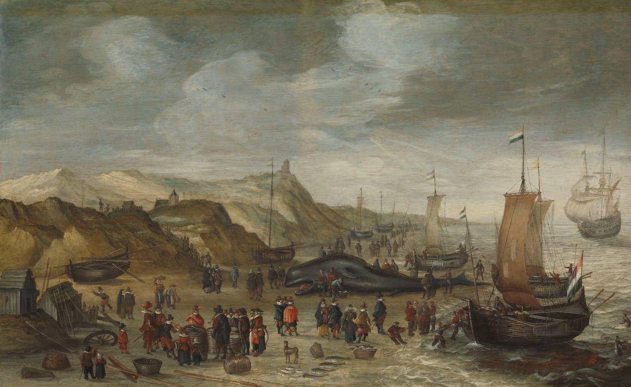 A noordwijki tengerparton elmosott sperma bálna 1614. december 28-án alkotó: Hans I Savery