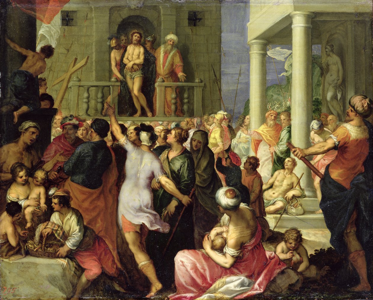 Ecce Homo. Pilátus megmutatja a tömegnek a megkorbácsolt Jézust (olaj a rézre) alkotó: Hans I or Johann Rottenhammer