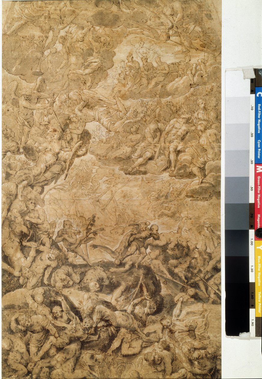 Az utolsó ítélet. Hans Rottenhammer, Groin (1564-1625) rajza. Grisaille papíron, 53,7 x 31,6 cm, 1590 körül. Német művészet, manierizmus. Puskin Szépművészeti Múzeum, Moszkva. alkotó: Hans I or Johann Rottenhammer