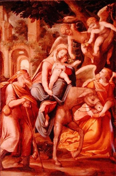 Az egyiptomi menekülés (olaj, rézlemez) alkotó: Hans I or Johann Rottenhammer