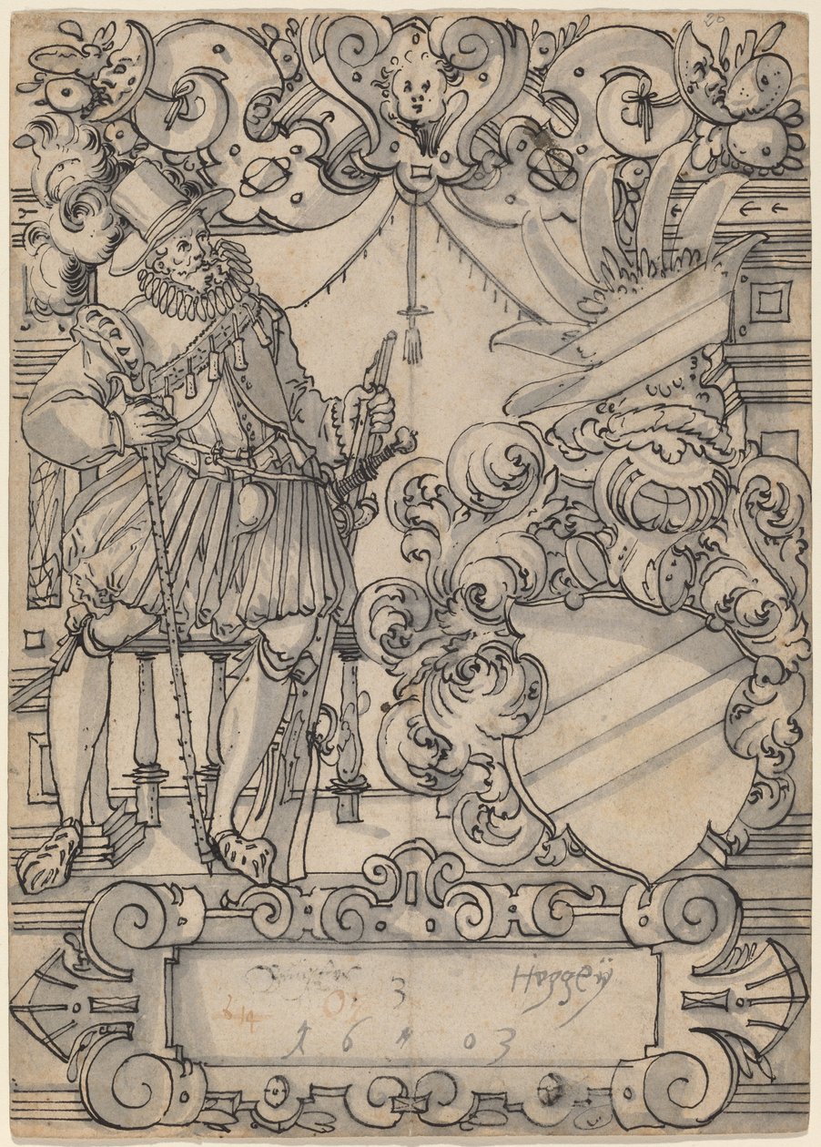 Adományozó címerrel (pajzstárs és ferde rúd heraldikai pajzs) alkotó: Hans Jegli II