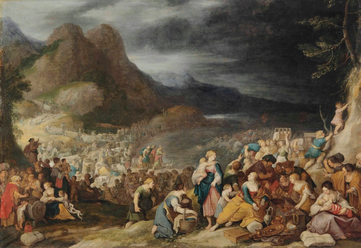 A Vörös-tengeren való átkelés, a fáraó serege belefullad a hullámokba (2Mózes 14:21-26). alkotó: Hans Jordaens III