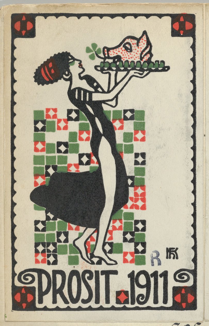 Újévi kártya: Üdvözlet, 1911 Prosit, 1910. alkotó: Hans Kalmsteiner