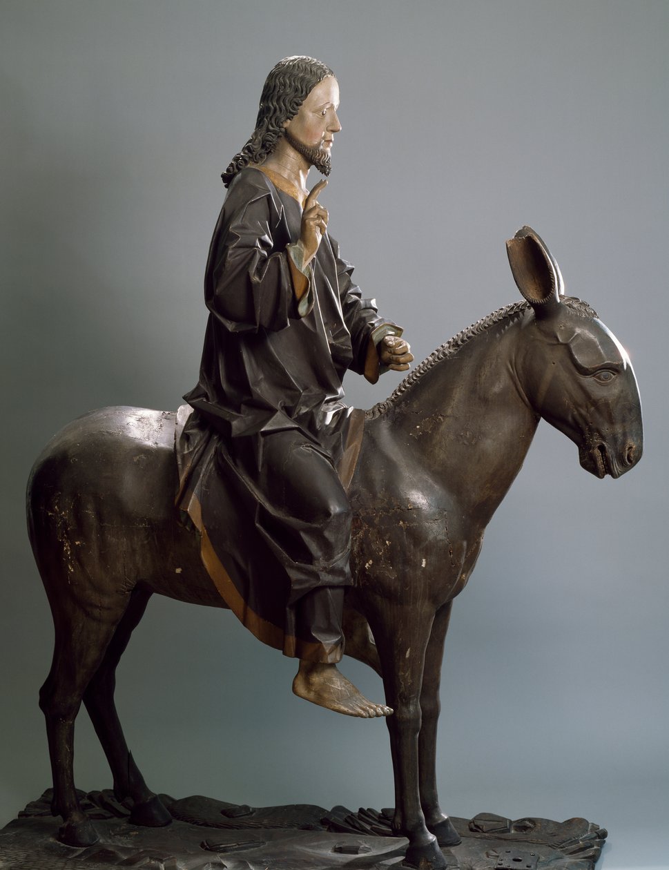 Krisztus szamáron, 1498 körül, Hans Klocker (aktív: kb. 1478-1500), polikróm faszobor, Olaszország alkotó: Hans Klocker