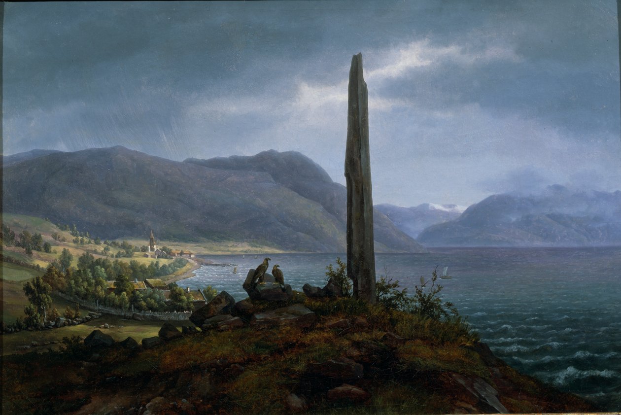 Frithjof emlékkő a Leikangeren, Balestrand hamarosan (olaj, vászon) alkotó: Hans Leganger Reusch