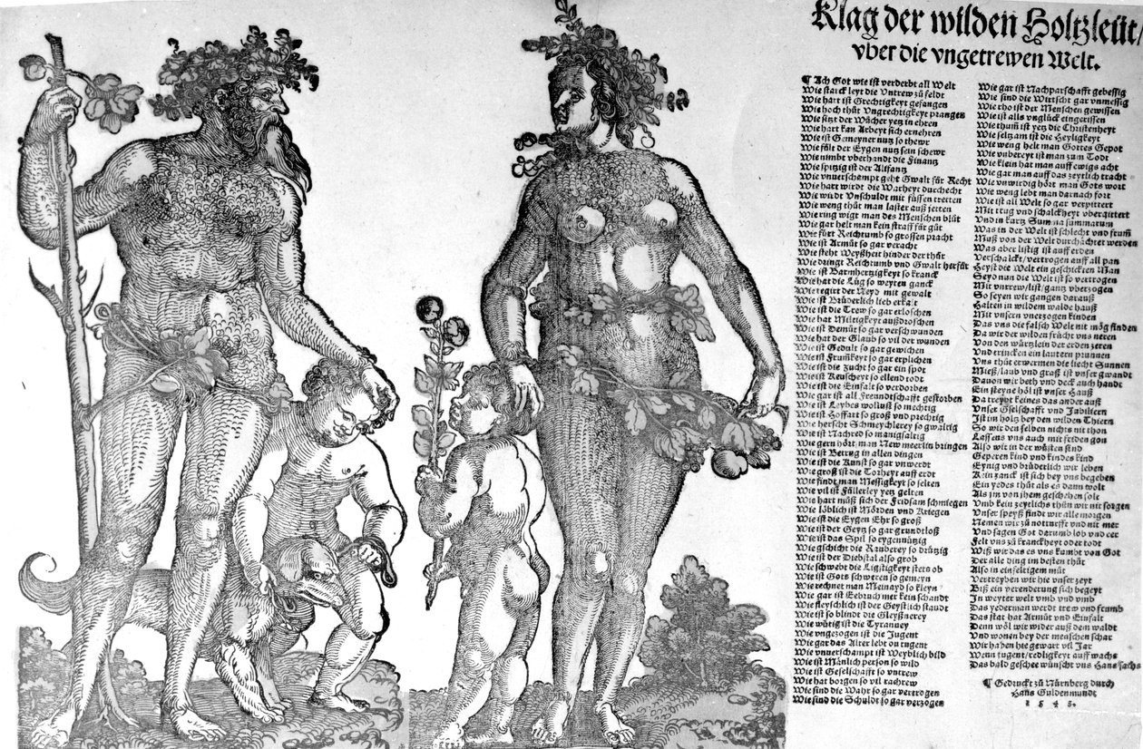 Széljegyzet az erdei vademberek kivonulásáról a rosszabbra fordult világból, Hans Guldenmundt fametszete, 1545. alkotó: Hans Leonard Schaufelein