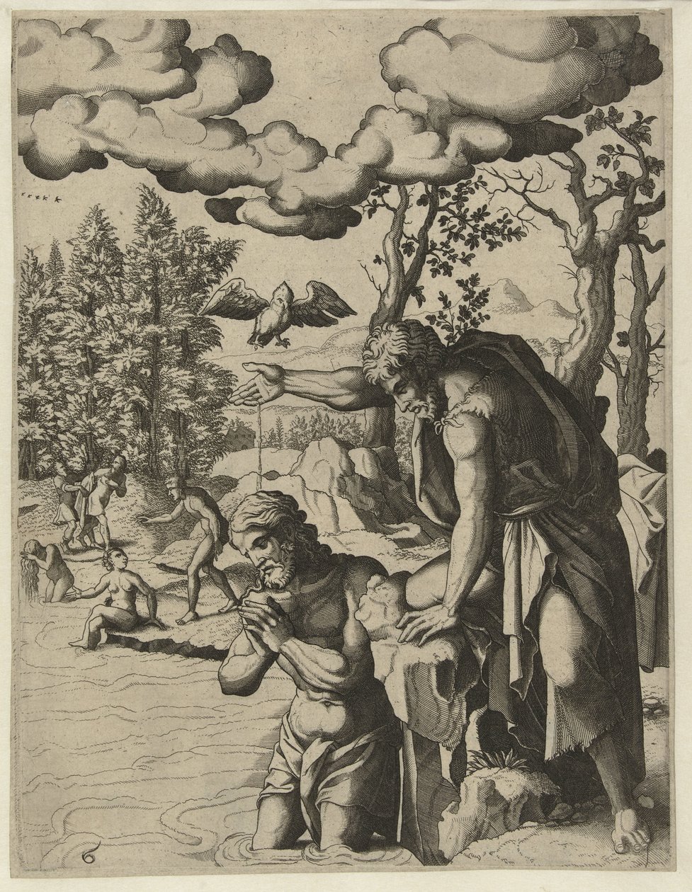 Krisztus keresztsége Keresztelő János élete (sorozat címe) alkotó: Hans Liefrinck (I) (attributed to)