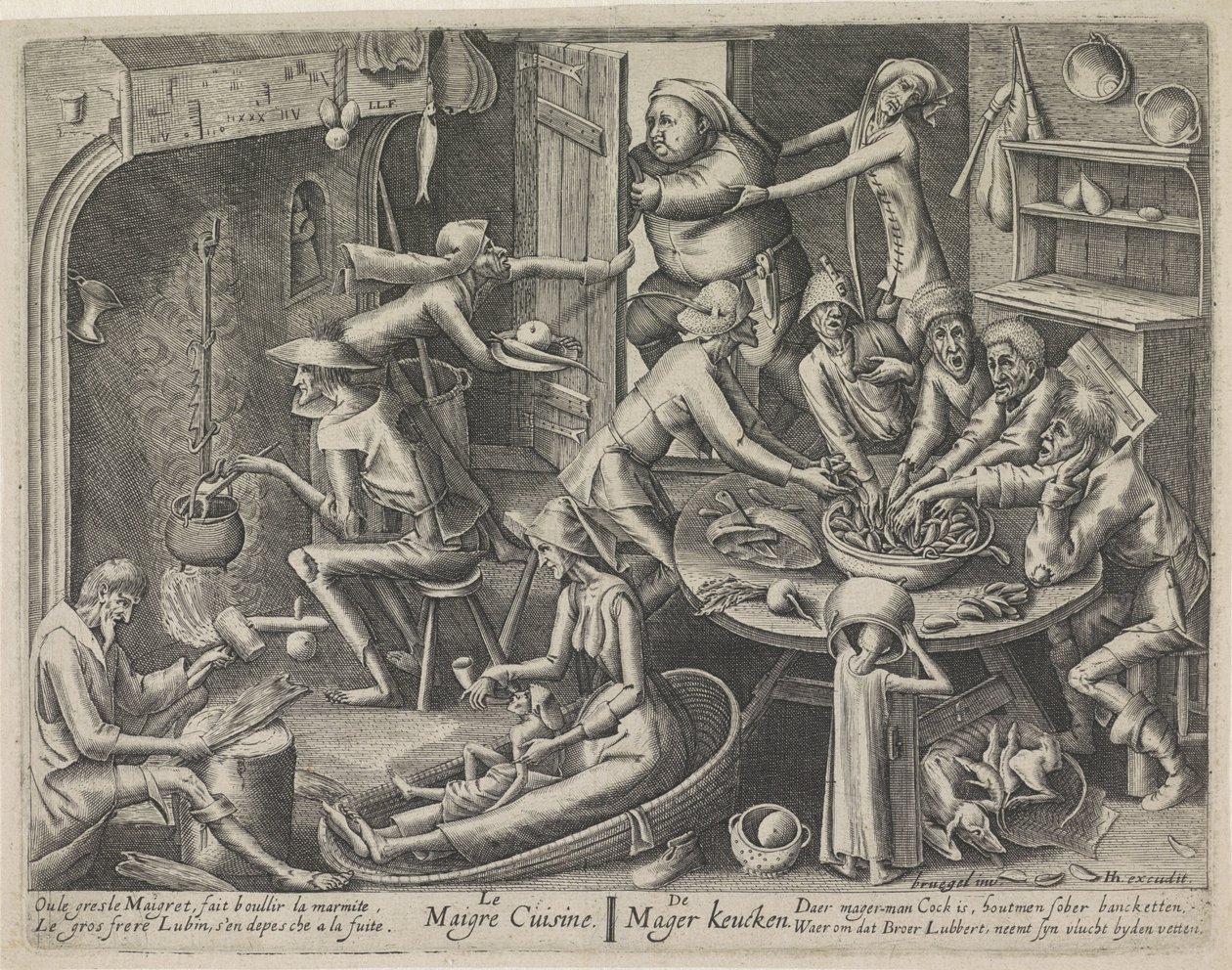 sovány konyha Le Maigre konyha / The Skinny Keucken (cím a tárgyon) Lean konyha és a zsíros konyha (sorozat címe) alkotó: Hans Liefrinck (I) (possibly)