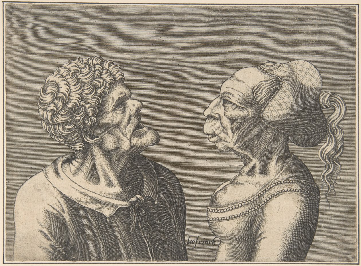 Két groteszk fej, 1538-73. alkotó: Hans Liefrinck