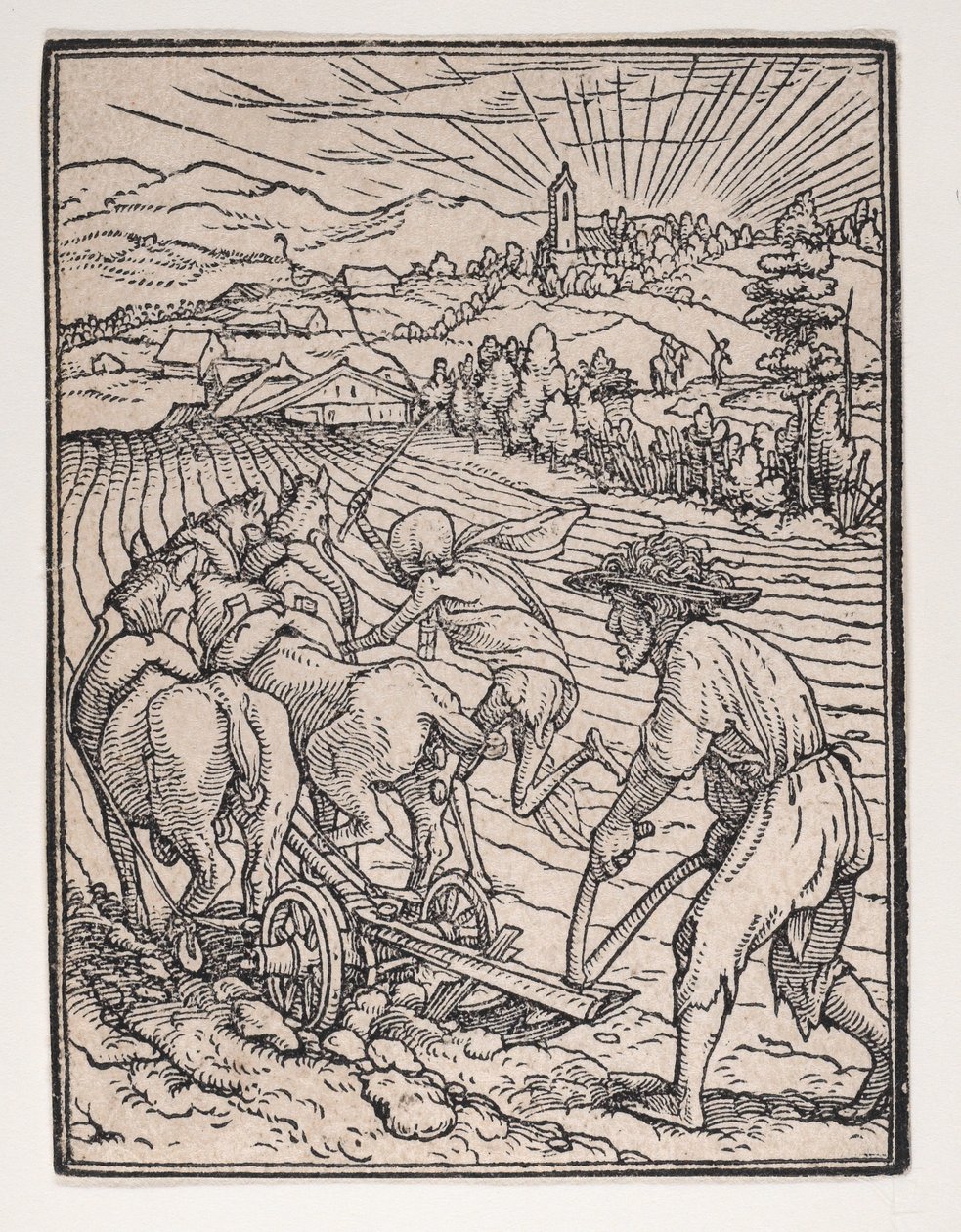 A paraszt vagy szántó, A haláltáncból, kb. 1526, megjelent 1538. alkotó: Hans Lützelburger