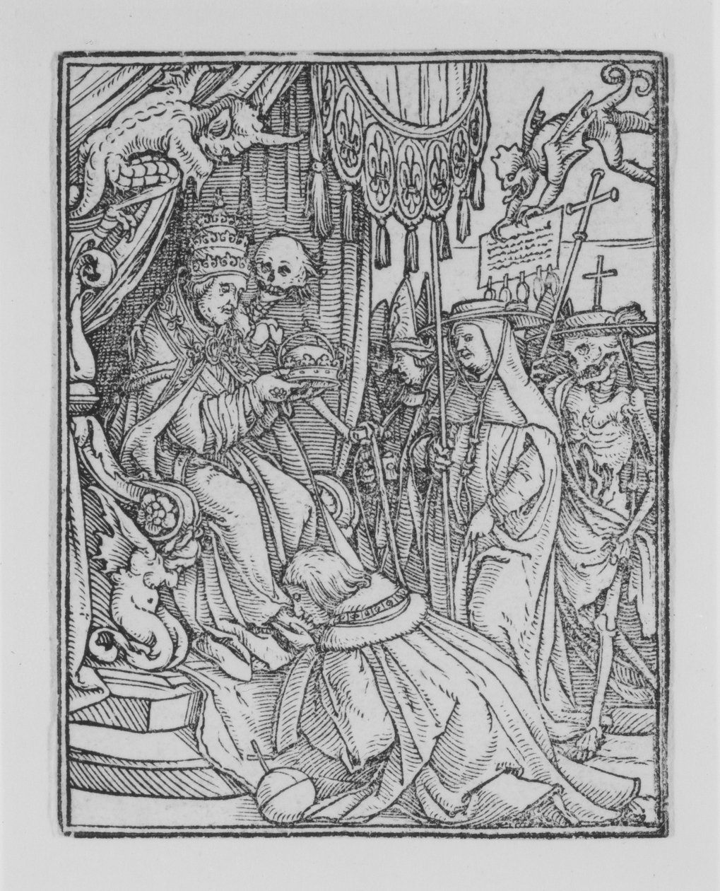 A pápa, A haláltáncból, kb. 1526, megjelent 1538. alkotó: Hans Lützelburger