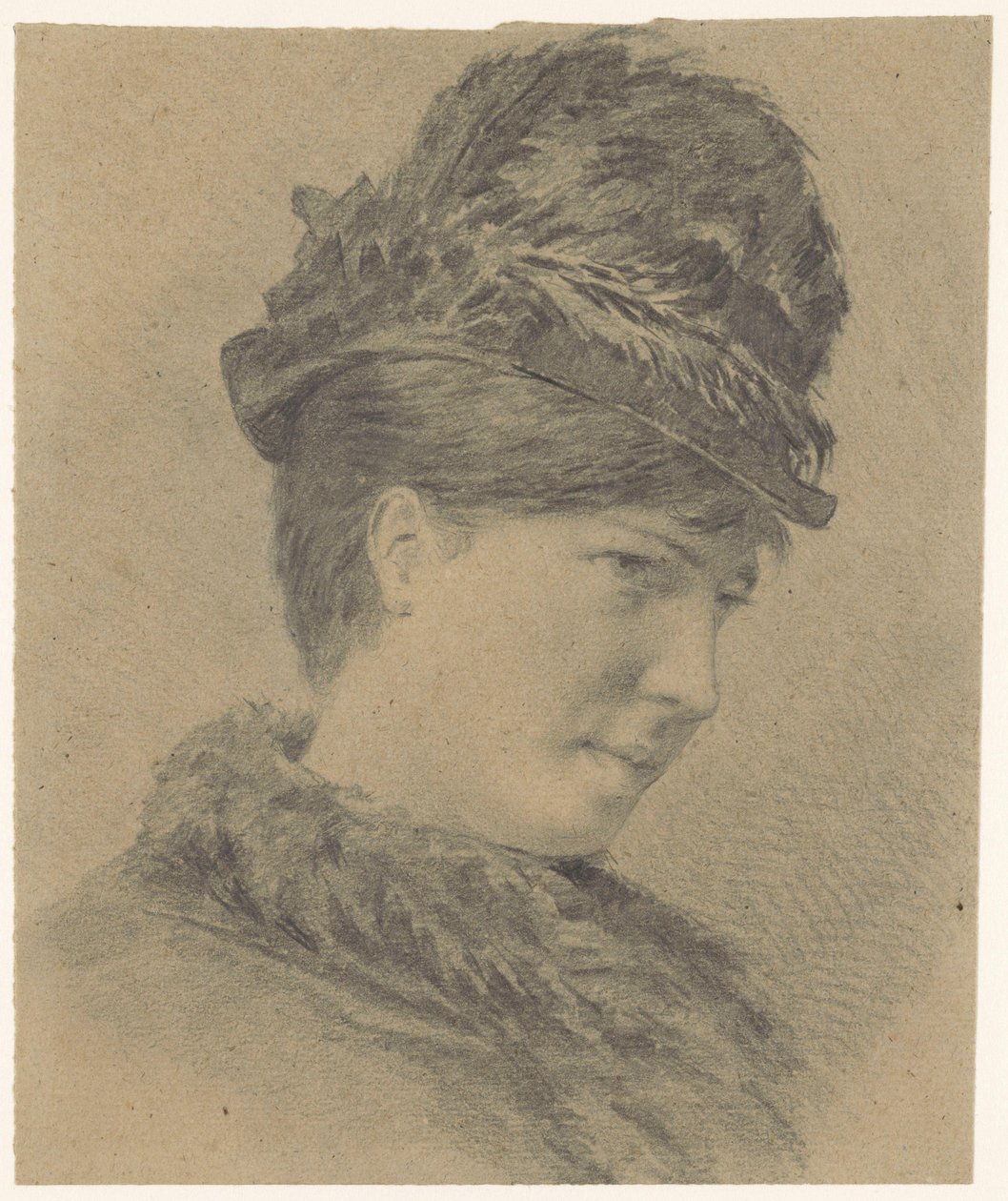 Portré egy fiatal nő tollas kalapjával alkotó: Hans Makart (possibly)