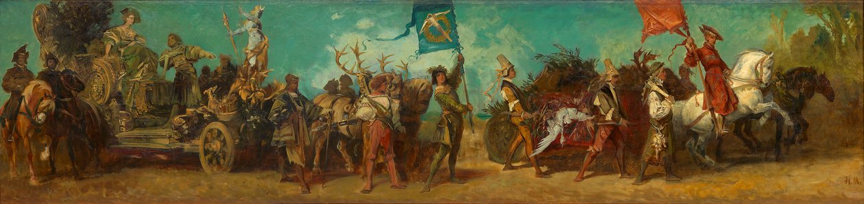 Az 1879-es felvonulás terve – A vadászat díszkocsija alkotó: Hans Makart