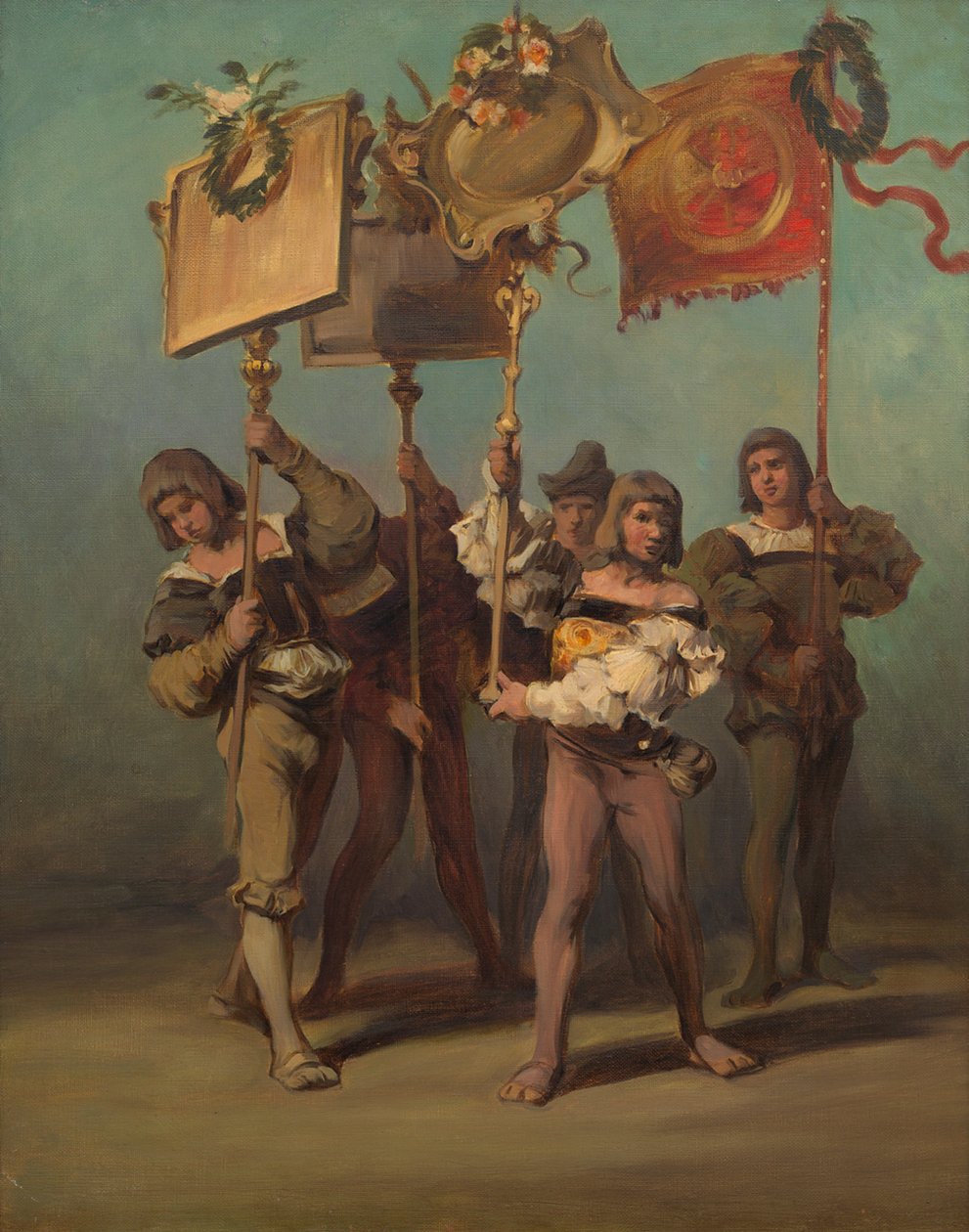 Az 1879-es felvonulás vázlata – az asztalosok zászlóvivői alkotó: Hans Makart