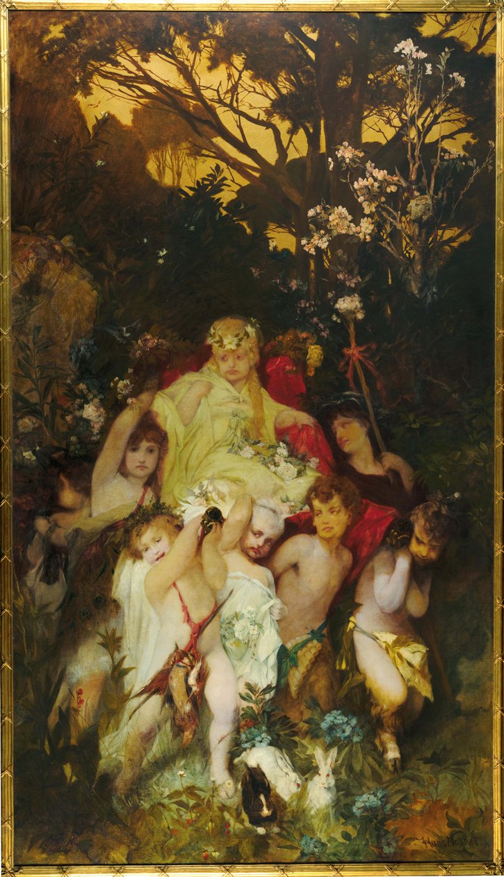 Modern Amoretti, Triptichon, központi panel, 1868. alkotó: Hans Makart