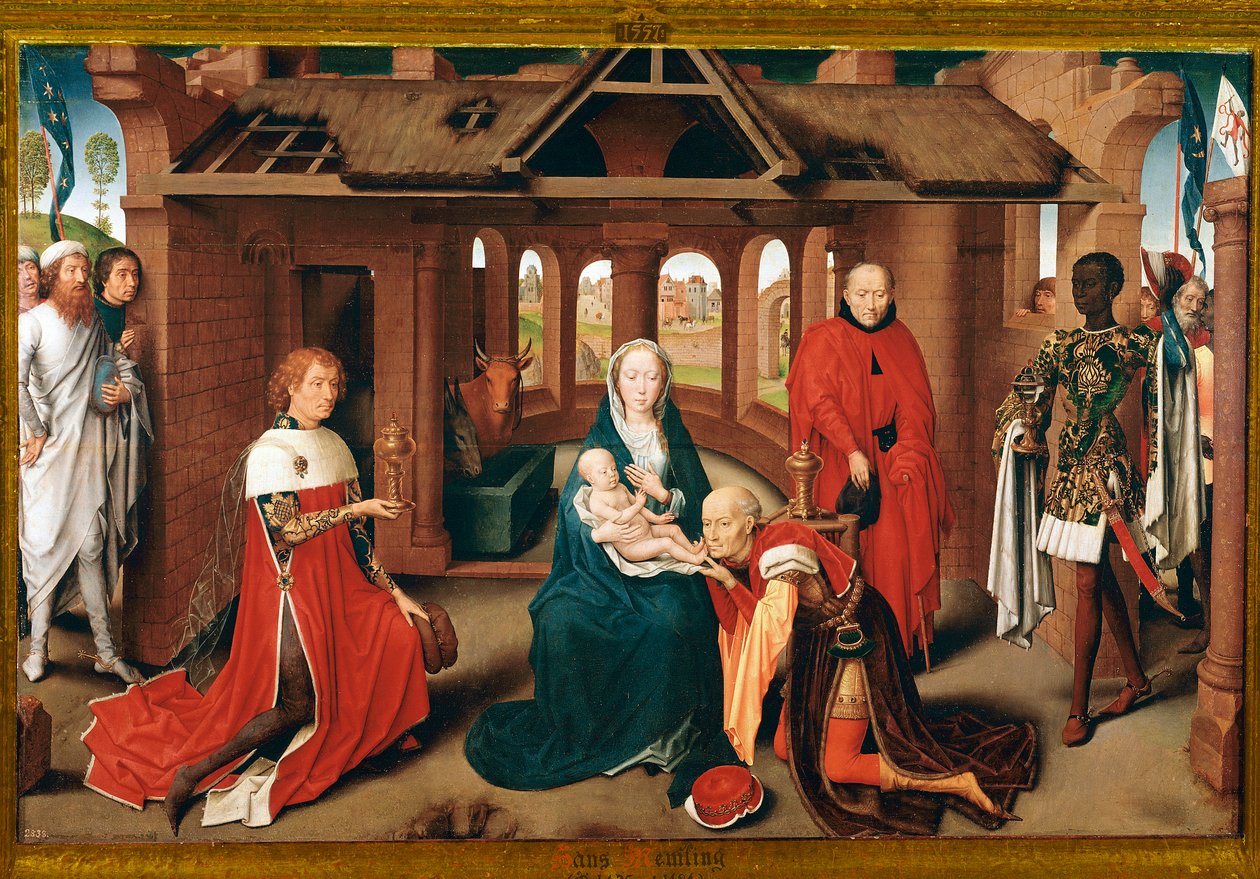 A mágusok imádása. Prado triptichonjának központi táblája (olaj, fa, 1470 körül) alkotó: Hans Memling