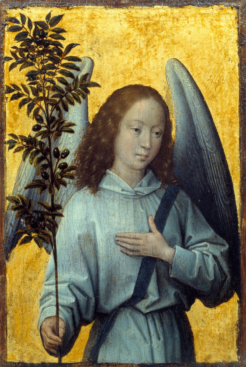 Olajágat tartó angyal Hans Memling (1435-1494) festménye (ec.flam.) 15. század V. 1,64x1,1 m Párizs, Musee du Louvre alkotó: Hans Memling