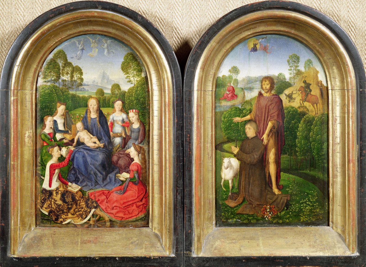 Jean du Cellier diptichonja: A Szűz és Gyermek a szentekkel és Keresztelő Szent János adományozója, 1490 körül alkotó: Hans Memling
