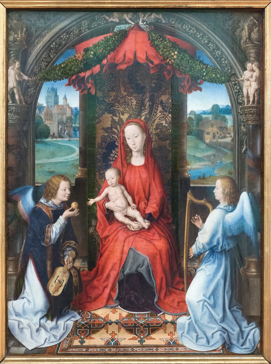 Madonna és gyermeke angyalokkal trónol alkotó: Hans Memling