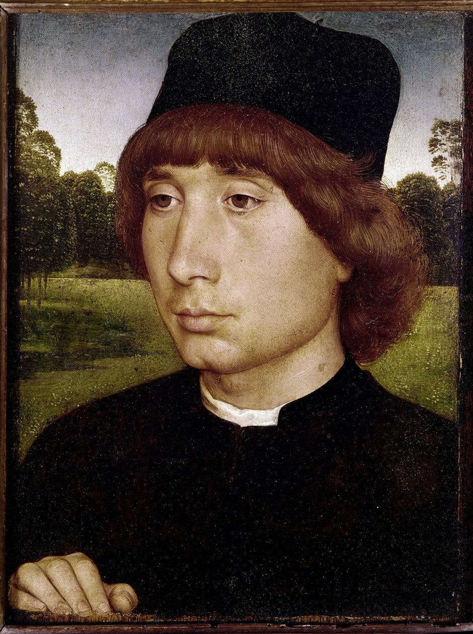 Egy fiatal férfi portréja. (olaj, fa, 1480 körül) alkotó: Hans Memling