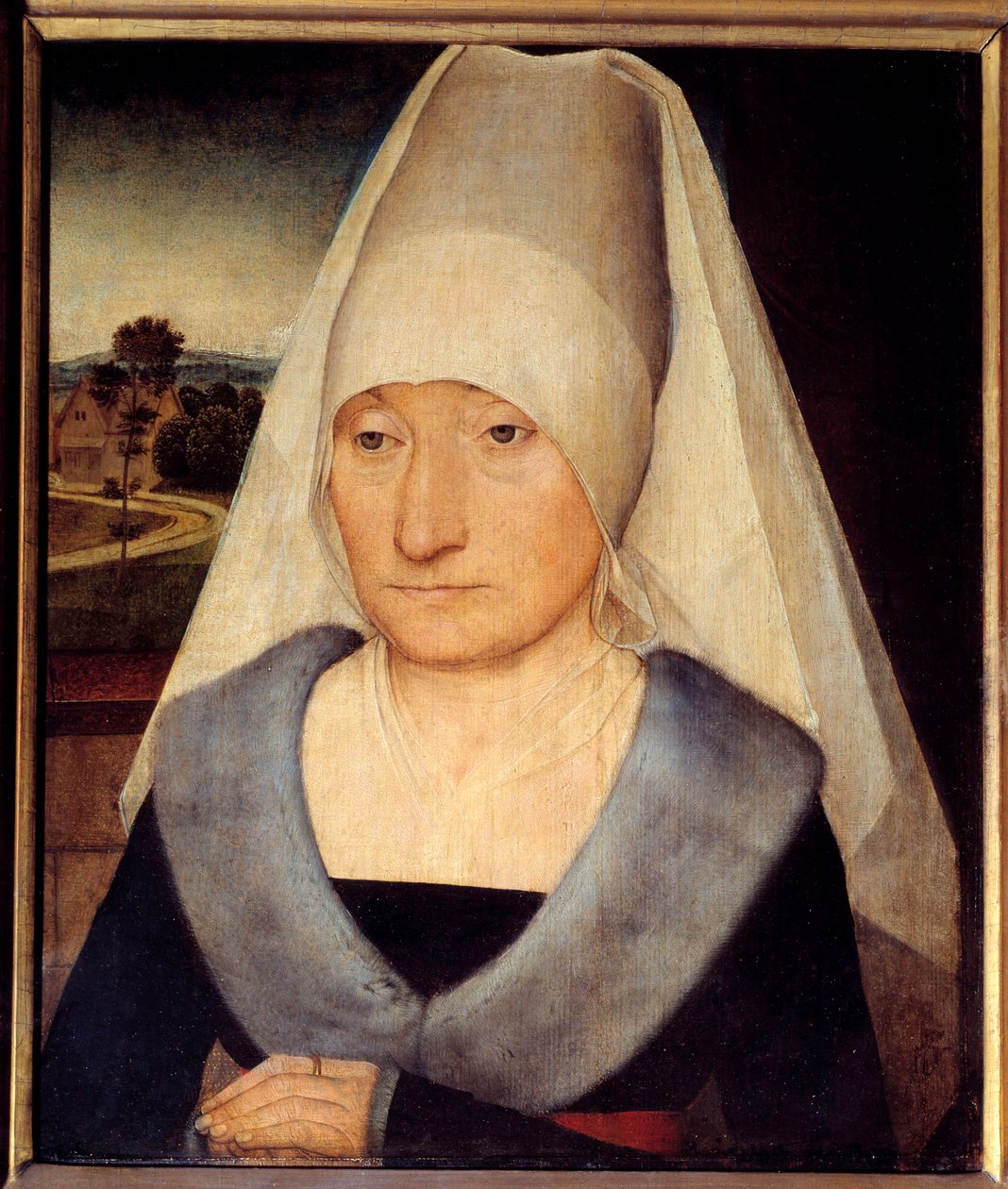 Egy idős nő portréja Hans Memling (1435-1494) festménye 15. századi nap. 0,35x0,29 m - Egy idős nő portréja. Hans Memling festménye (1435-1494) alkotó: Hans Memling