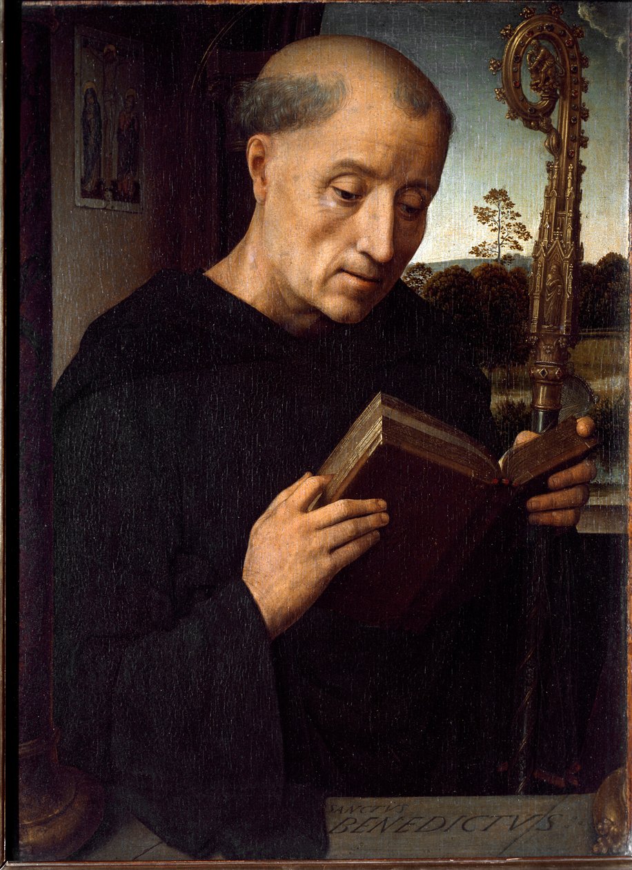 Nursie-i Szent Benedek ábrázolása alkotó: Hans Memling